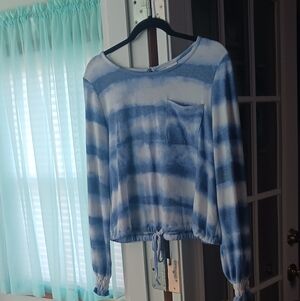 Belle Du Jour Blue and White Tie-Dye Long Sleeve Shirt